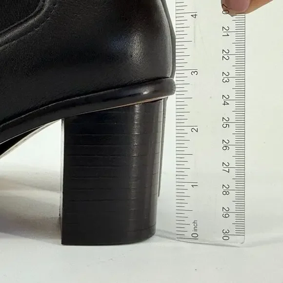 Patina Black Leather Ankle Boots Handmade Mexico Size 8 Square Toe Block Heel 90 - Picture 8 of 9